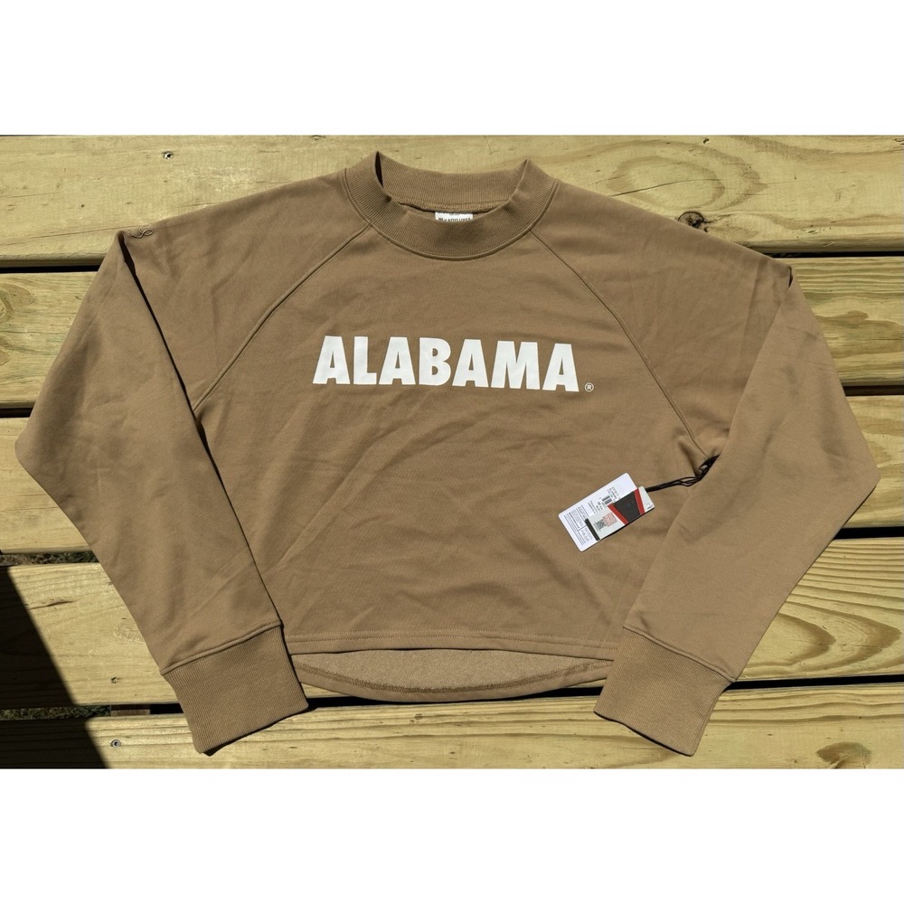 KadyLuxe Women's Terry Cropped Sweatshirt Alabama Crimson Tide Tan Size XL‎